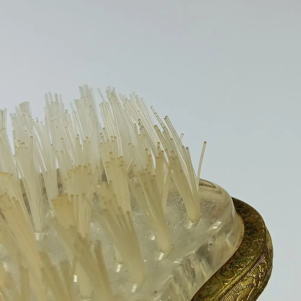 Vintage Hair Brush Brown Marble Like Back Golden Handle Clear Bristles Removable